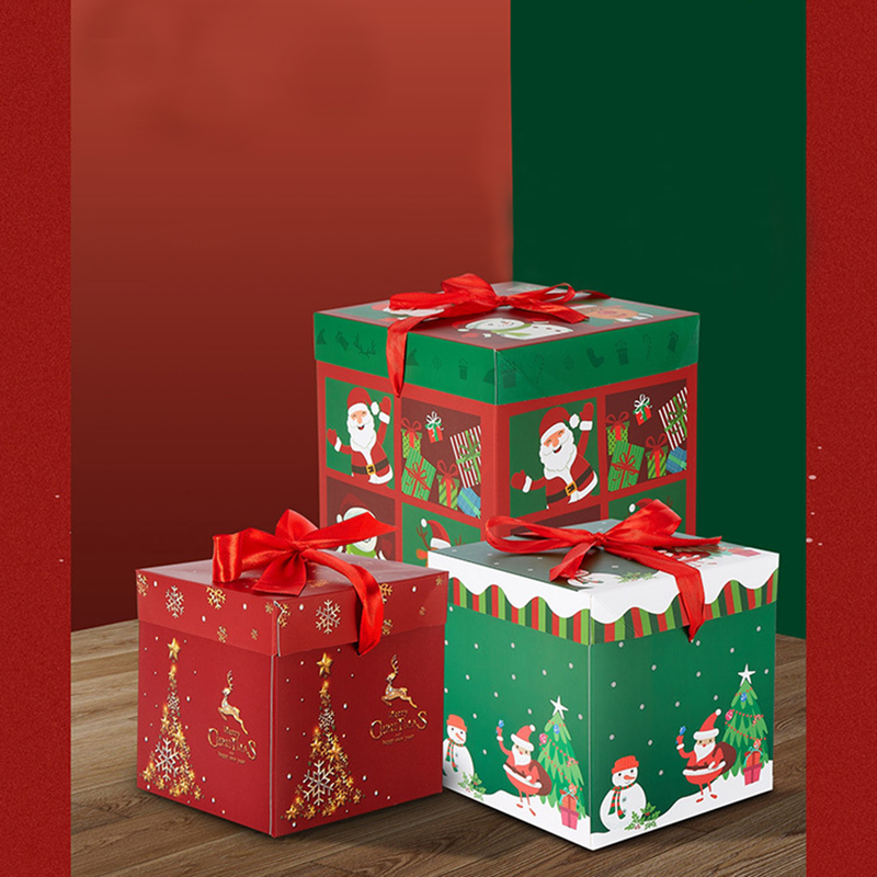 Goodfortune 3 peças caixa de natal dobrável cor brilhante estilo natal boneco de neve padrões gravata borboleta feliz natal caixa de presente para festival_voghion.com