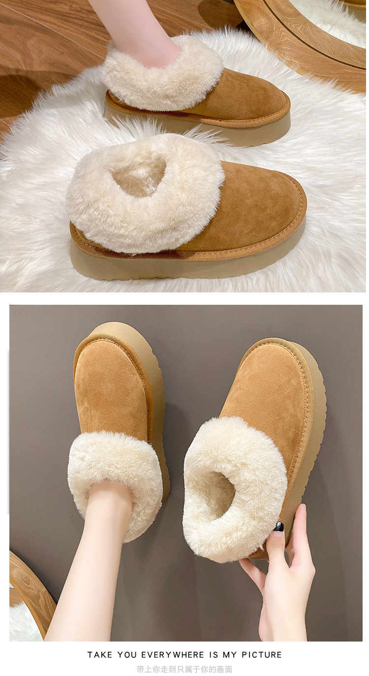 Snow boots women's 2023 autumn and winter new round toe plus velvet thick warm sponge cake thick bottom casual flat short cotton shoes_voghion.com