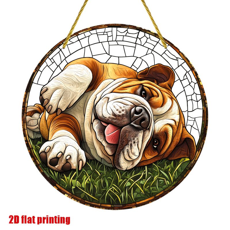8x8in Bulldog Sun Catcher - Acrylic Pet-Themed Wall Decor, Window & Porch Hanging - Unique Gift For Dog Lovers & Housewarming_voghion.com