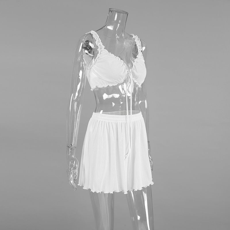 Women's Sleepwears Simple Casual Suspender Shorts Home Clothes Ladies New Knitted Comfortable Lace Up Pajamas_voghion.com