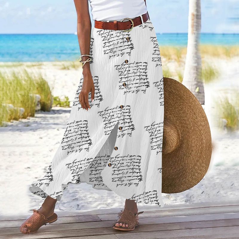 Fustă din bumbac și in, vânzare fierbinte, comerț exterior transfrontalier, geantă tip A-line, fese, fustă lungă cu talie medie_voghion.com