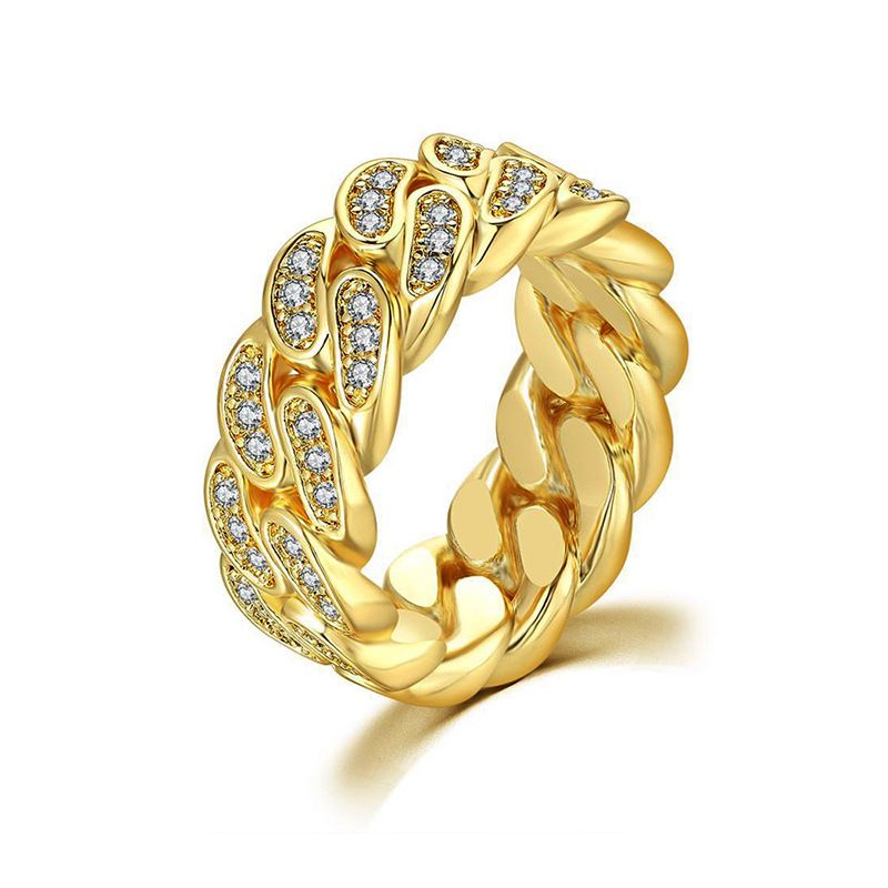 Anello da uomo in oro vero placcato con catena cubana hip hop intarsiata con zirconi_voghion.com