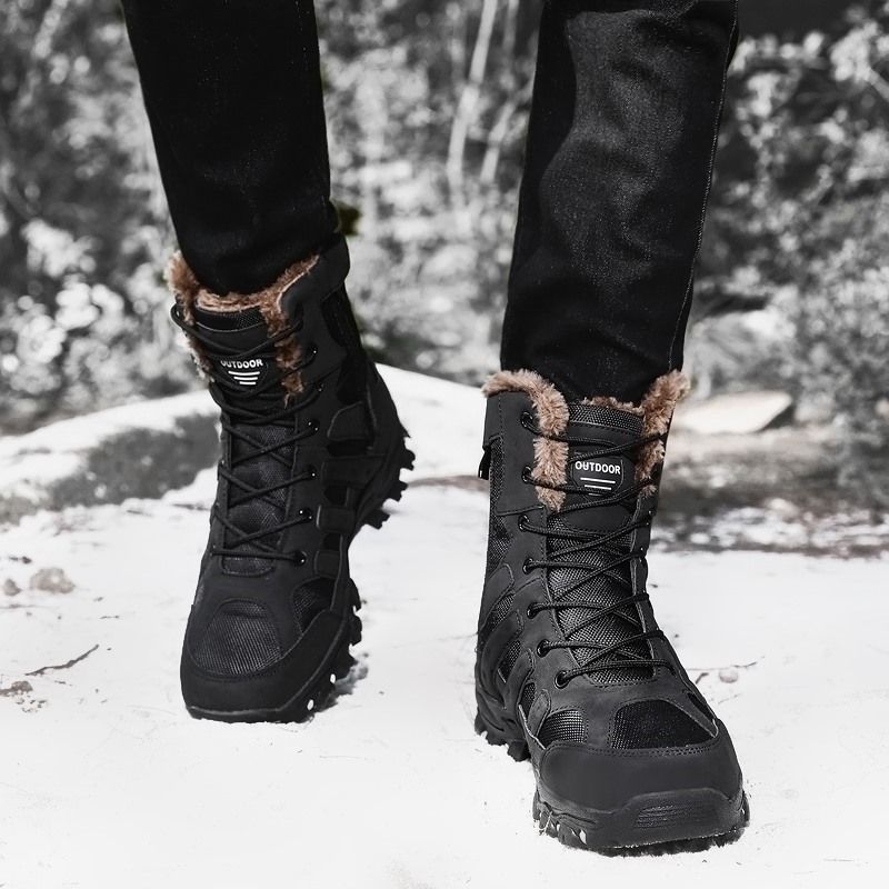 Bottes d'hiver de marque pour hommes, bottes de neige épaisses et chaudes, à lacets, bottines pour hommes, bottes de moto imperméables pour hommes, taille 47_voghion.com