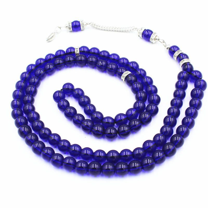 Perles de prière musulmanes en verre cristal 99 de 8 cm, pendentif à pompon unique, couleur ambre_voghion.com