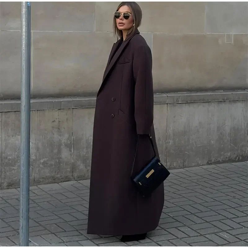Autumn Women's Windbreaker With Elegant Temperament, Featuring Lapel And Double Breasted Pockets, Resembling A Wool_voghion.com