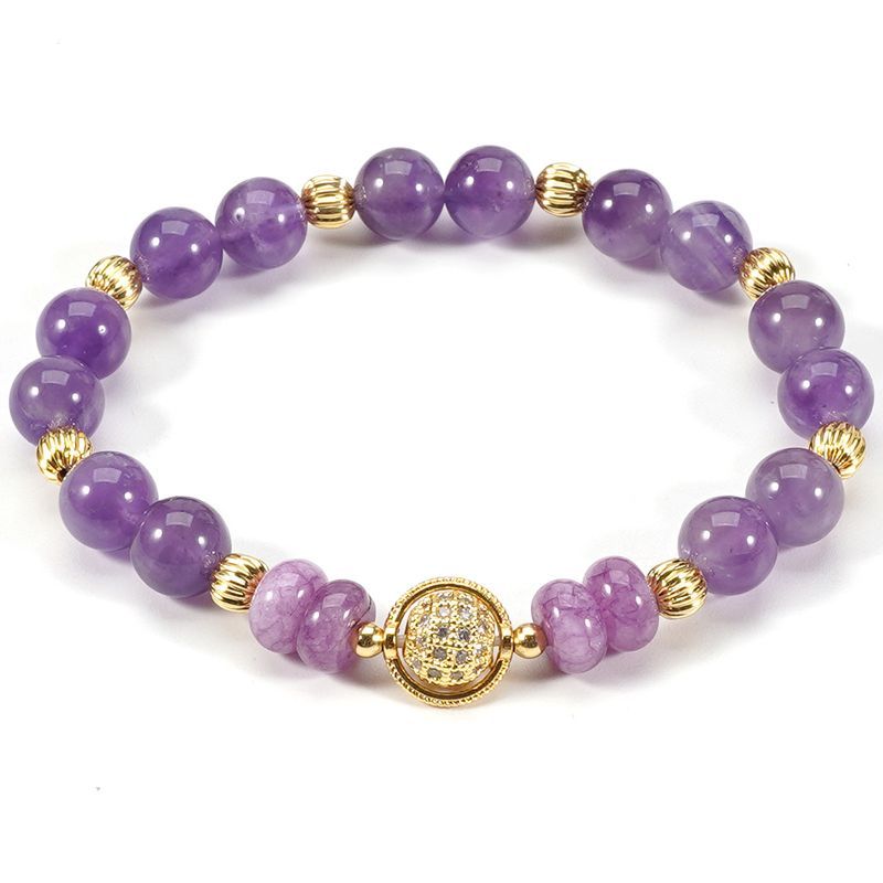 Braccialetto in pietra naturale con perline rotonde in cristallo viola da 8 cm, con etichetta a farfalla, set di personalità semplice_voghion.com