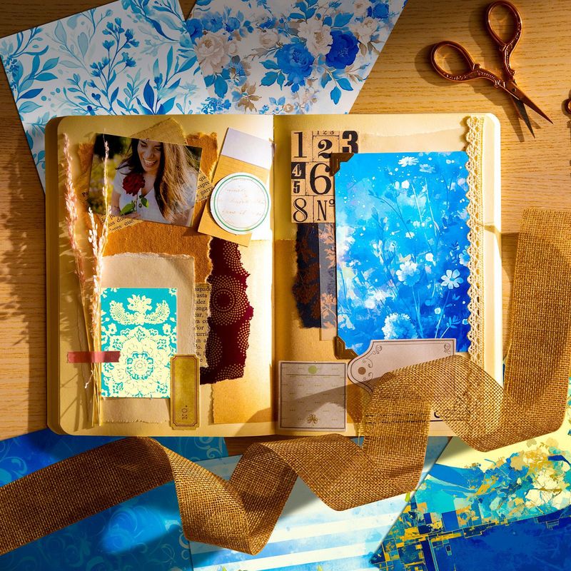 12 Sheets/pack Blue Gradient Printing Theme Wrapping Paper Cutting Decoration Gift Notebook Surrounding Material Paper_voghion.com