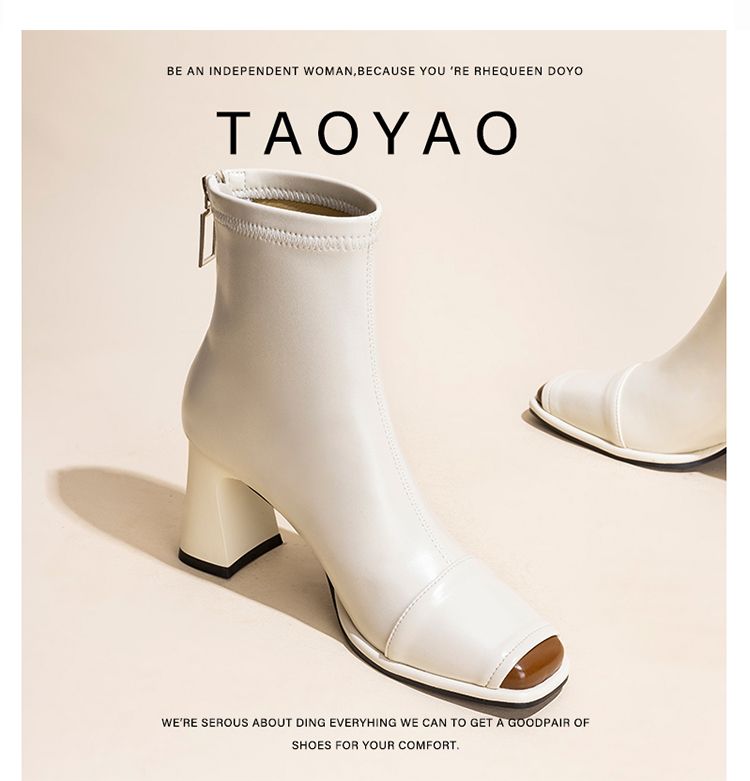 Genuine Leather Black Short For Women 2024 New Arrival Fall And Winter Small Ankle Square Toe Chunky High Heel Thin_voghion.com
