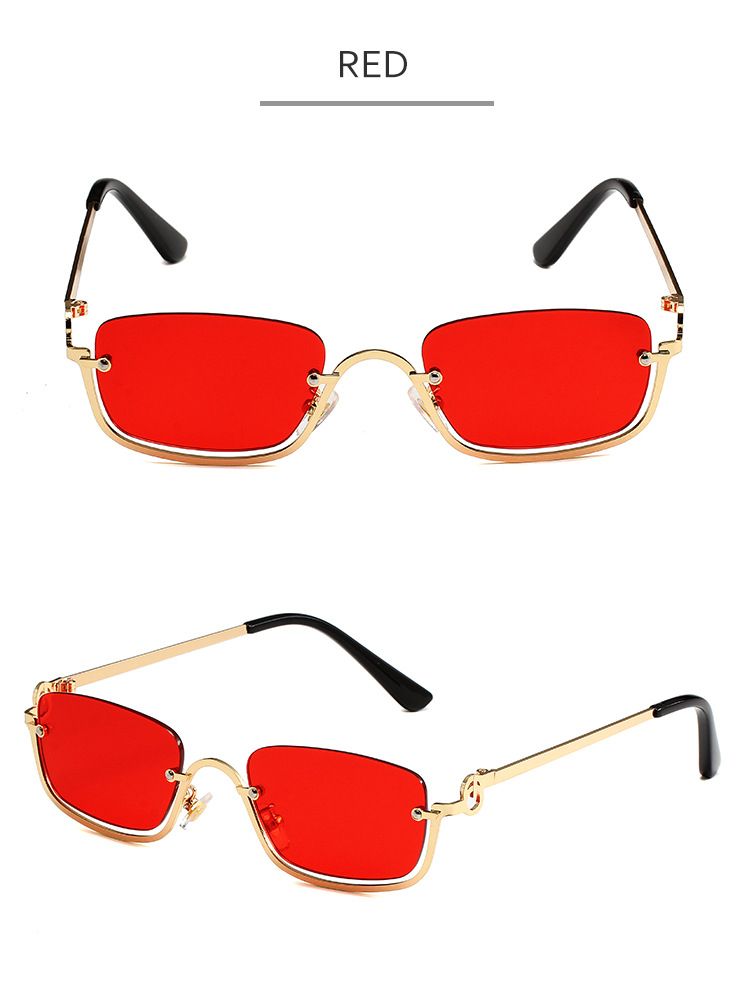 Hip Hop Small Frame Sunglasses - Metal Texture Square Half Frame For Women (Trendy Celebrity Style, UV400 Protection)_voghion.com