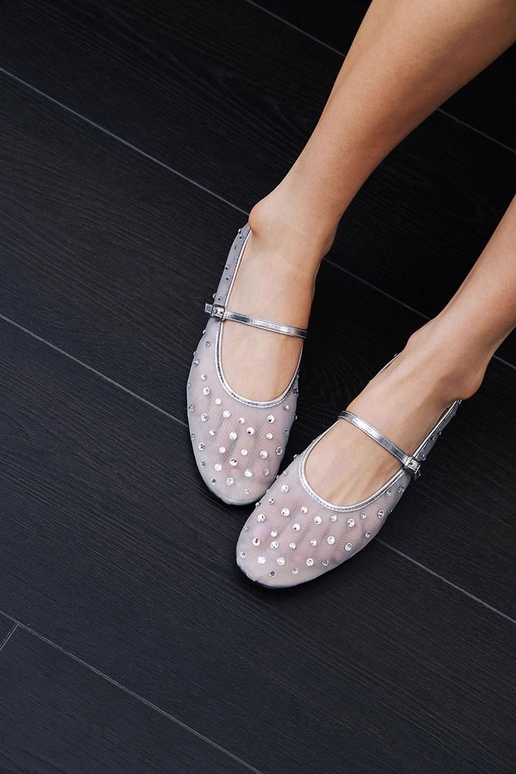 Mesh Ballet Flats With Rhinestone Accents (Breathable, Mary Jane Style, Lightweight & Comfortable For Women)_voghion.com