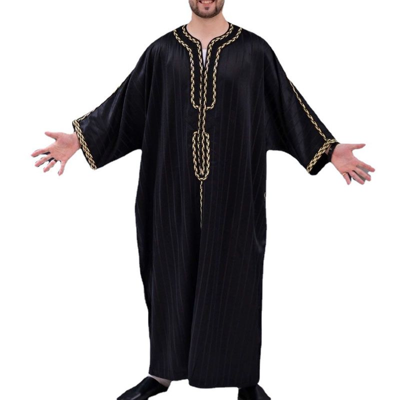 2025 Muslimesch Robe Männer Nei Ethnesch Loose Casual V-Hals Mëttelärm Jumpsuit_voghion.com