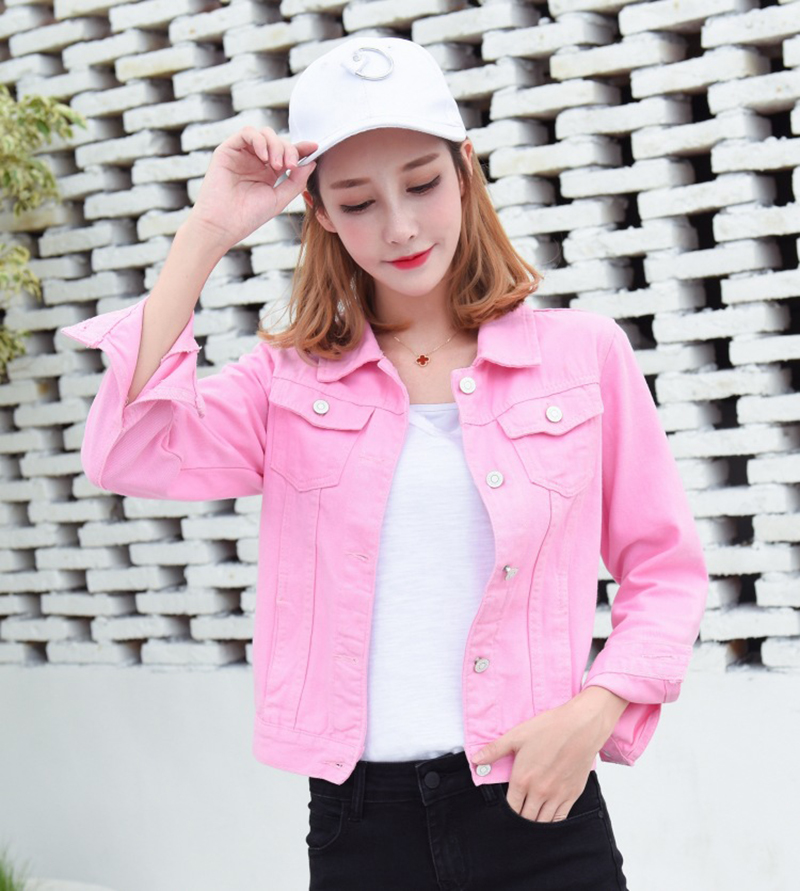 Nuova giacca di jeans da donna primavera e autunno 2022 giacca di jeans corta casual da donna versione coreana giacca di colore solido_voghion.com