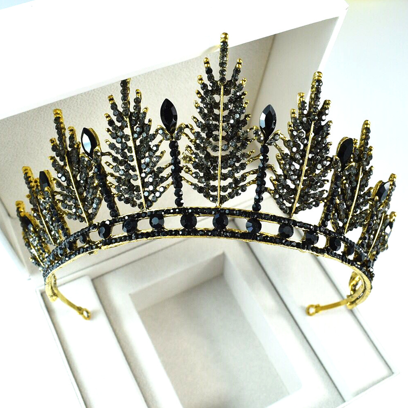 Nuova corona nuziale retrò corona di compleanno principessa cerimonia per adulti di 18 anni accessori per capelli copricapo barocco nero atmosferico_voghion.com