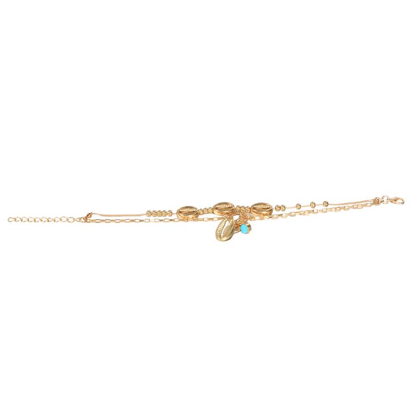 Sommerlicher Bohemian-Stil, handgefertigte Perlen-Metallschale mit personalisiertem doppellagigem Strand-Fußkettchen_voghion.com