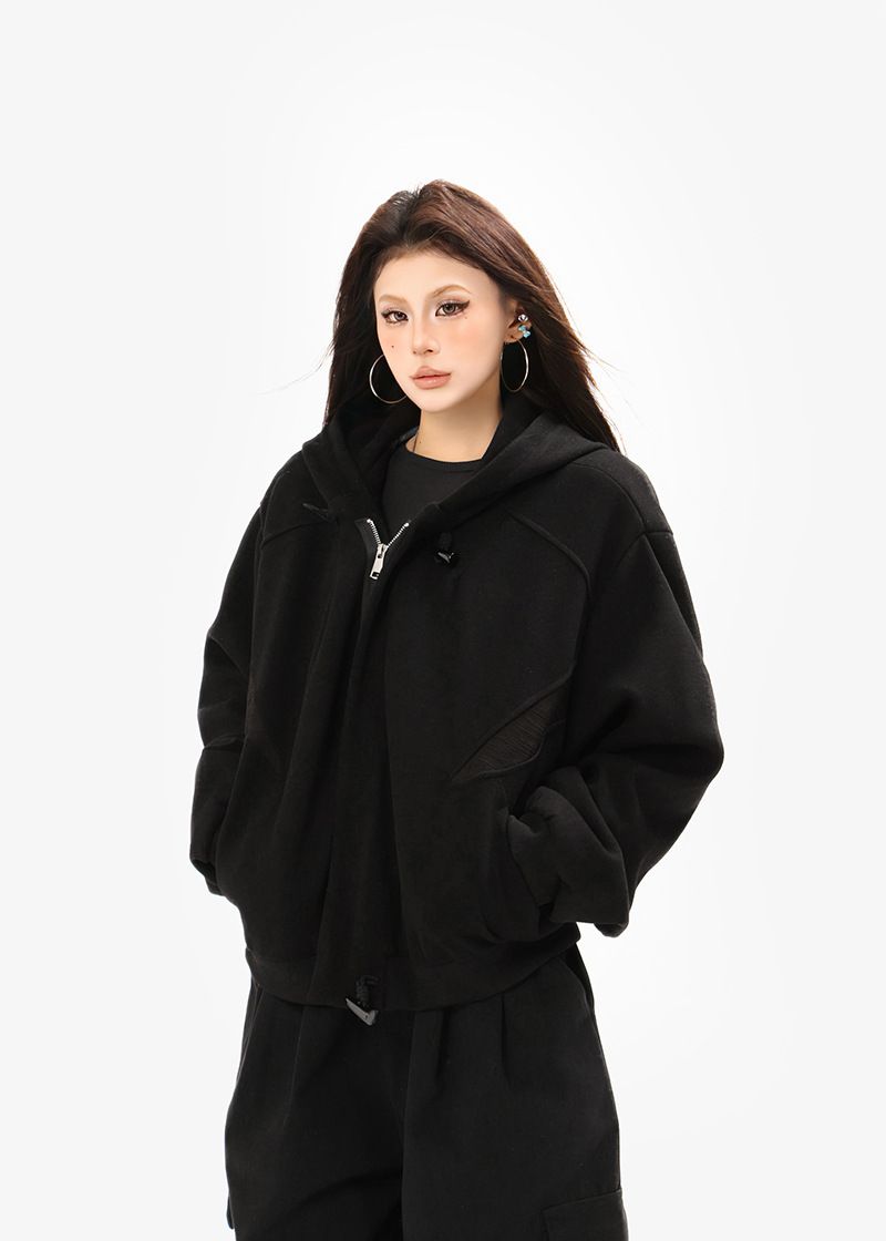 Felpa con cappuccio patchwork decostruita in stile americano, unisex, nuova giacca alla moda e ampia da coppia, 2025_voghion.com
