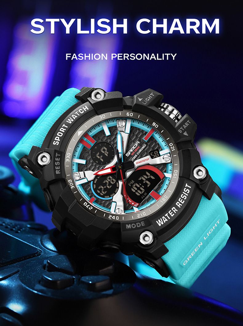 Men's Digital Analog Watch With Alarm, Waterproof, Luminous Display, Sports Outdoor Student Wristwatch Student Luminous Electronic Watch_voghion.com