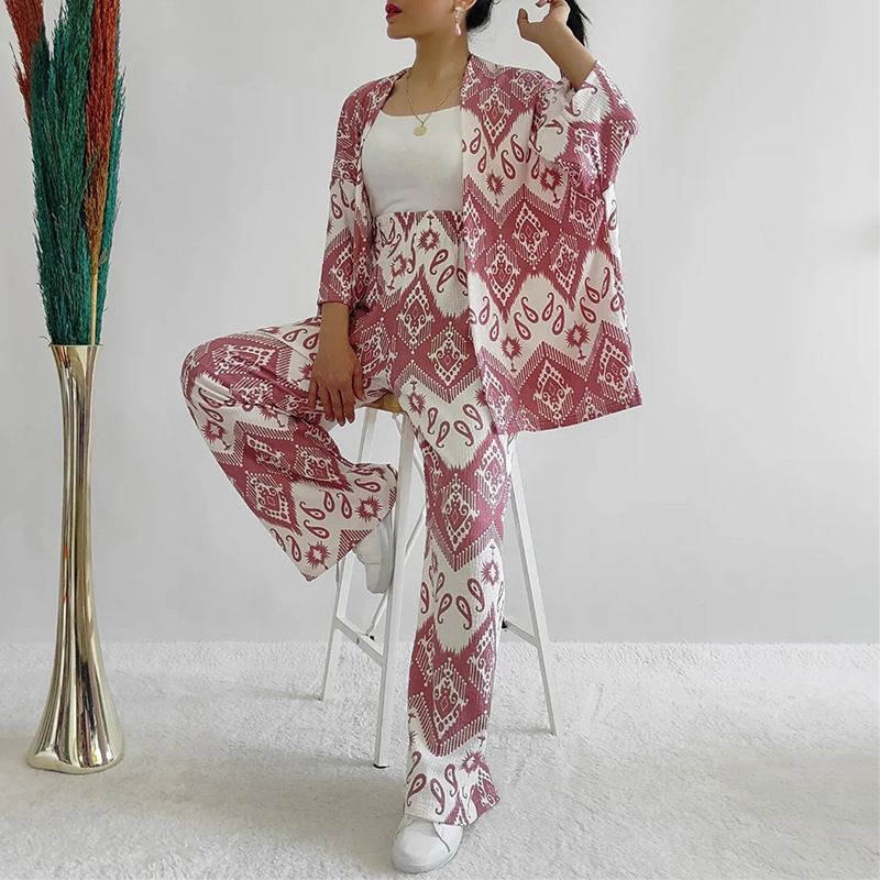 ChicShe Foreign Trade Middle East Damenmode Sommer 2024: Neues, lockeres Plus-Size-Shirt mit Print und halblangen Ärmeln, lässige Hose mit weitem Bein_voghion.com