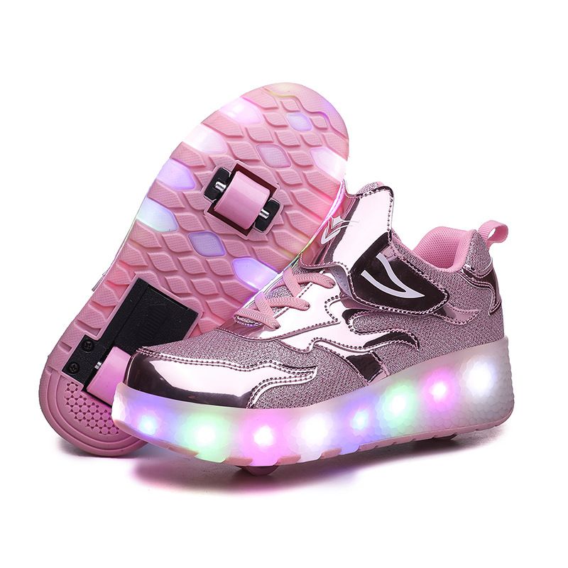 Kids Shoes New running shoes, girls' roller skates, small four-wheel detachable walking invisible luminous shoes_voghion.com