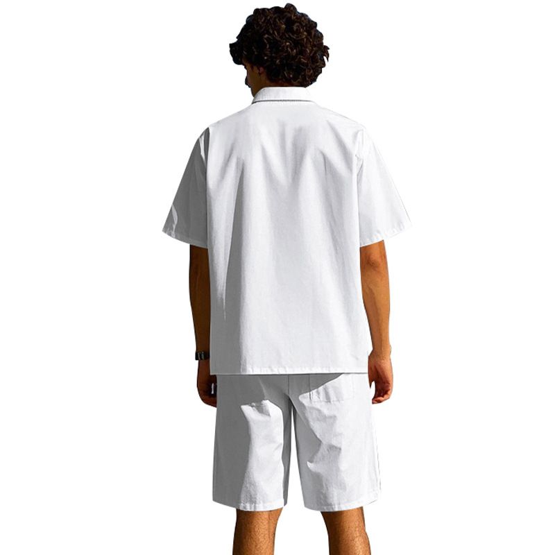 Amerikan Yaz İnce Erkek Bol Günlük Hawaii Hafif Lüks İş Giyim Kısa Kollu Gömlek Şort Takımı Erkekler İçin_voghion.com