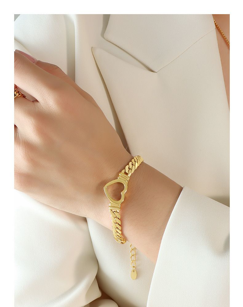 Damsmycken Kärlek Ihålig Metall Tjock Kedja Flätad Kedja Titan Stål Flickvän Unisex Armband Handsmycken_voghion.com