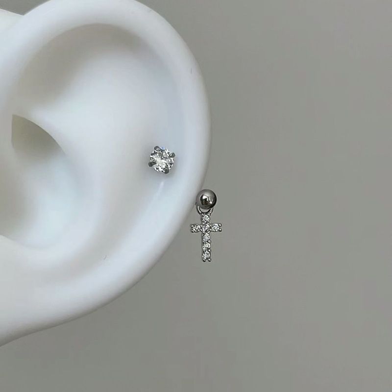 Nuovi orecchini a forma di U con zircone e piercing a forma di ferro di cavallo in acciaio al titanio con croce, per donna_voghion.com