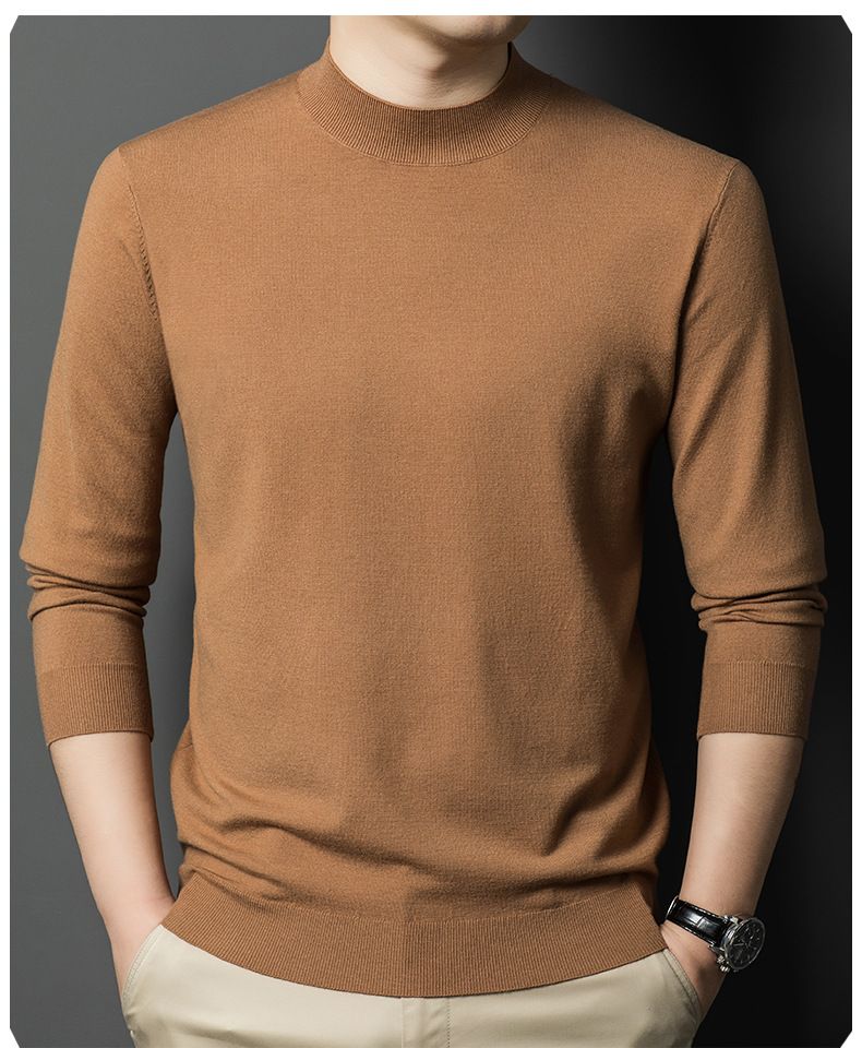Herren-Kammgarnpullover – Dicker Strickpullover mit halbhohem Kragen für Herbst & Winter (Kamel/Beigegrau/Stahlgrau/Schwarz_voghion.com