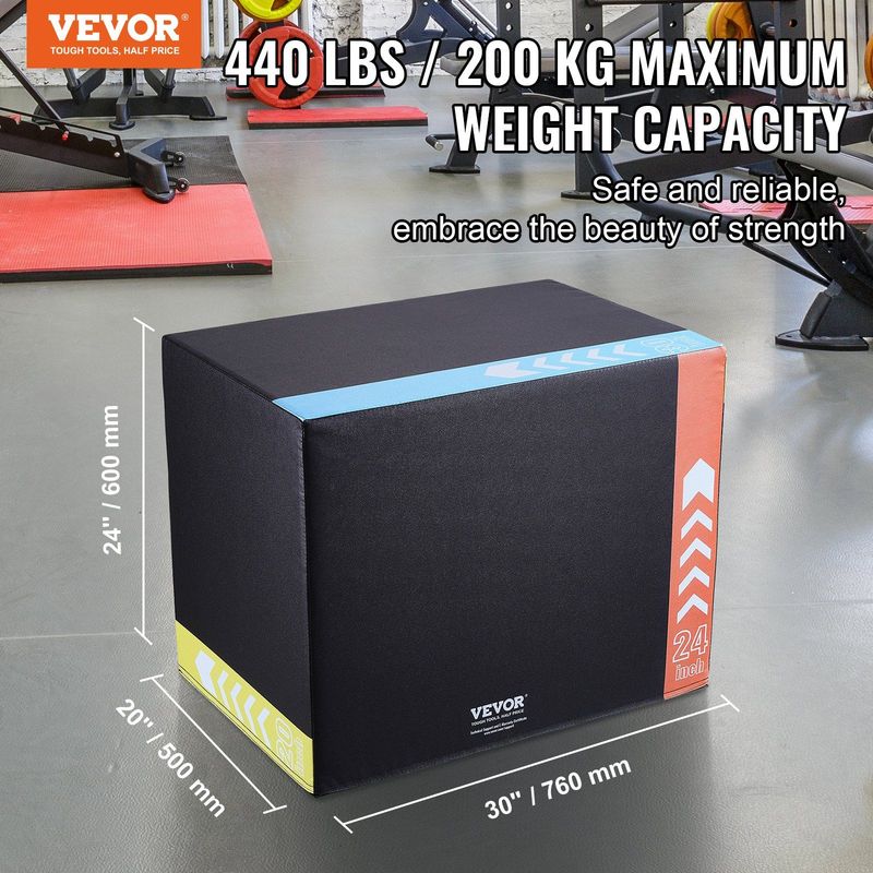 VEVOR 3 In 1 Plyometric Jump Box, 30/24/20 Inch Cotton Plyo Box, Platform & Jumping Agility Box, Anti-Slip Fitness Exercise Step Up Box For Home Gym Training, Conditioning Strength Training, Black_voghion.com