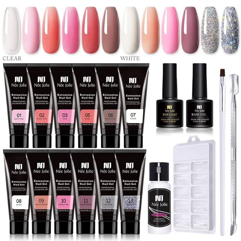 Set di gel per extension unghie da 15 ml - Con cartine e pennello a doppia testa | Kit di gel per extension cristalline a polimerizzazione UV_voghion.com