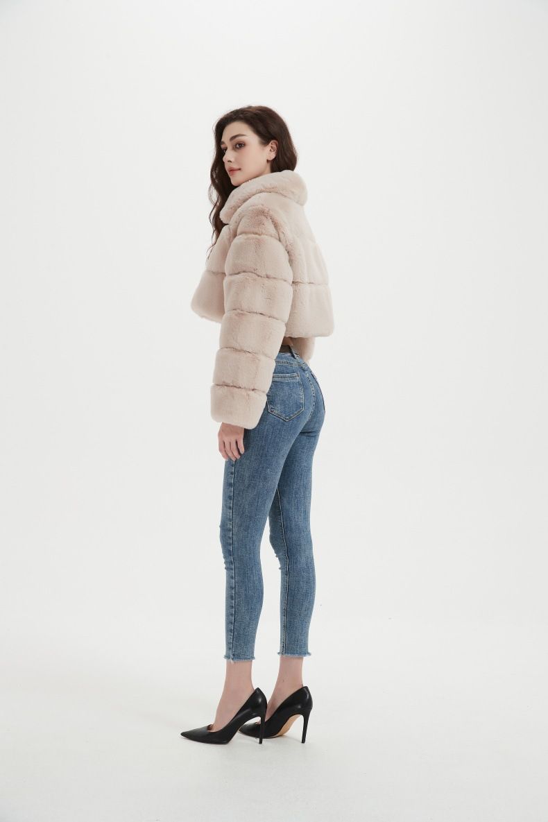 Women's Faux Fur Short Jacket - Cozy & Stylish Winter Outerwear With Faux Rabbit Fur Collar, Lightweight & Warm, Multiple Colors & Styles_voghion.com