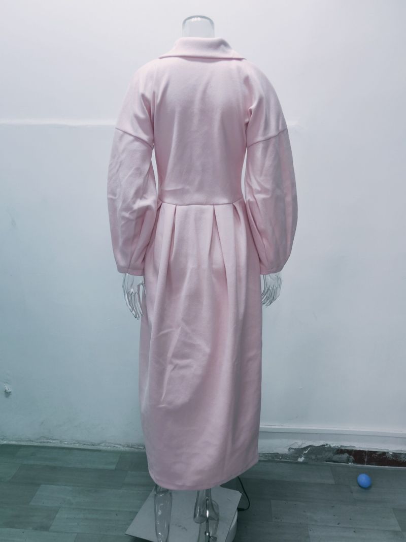 Cappotto lungo in stile vintage reale per donna - Trench in misto lana con maniche a lanterna e revers oversize per autunno e inverno (S-2XL)_voghion.com