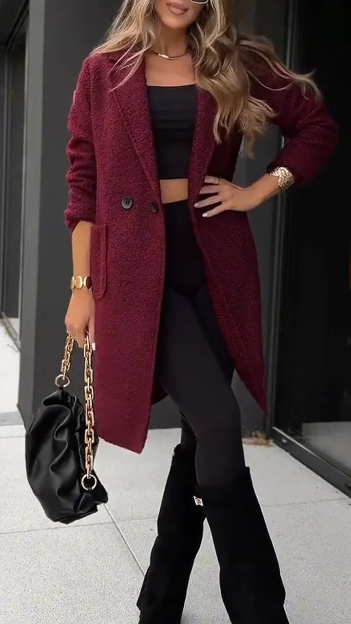 Dames enkelrijs pluche blazer – zachte imitatiebont revers, losse pasvorm forensenjas (zwart/donkerbruin/bordeauxrood, S-3XL)_voghion.com