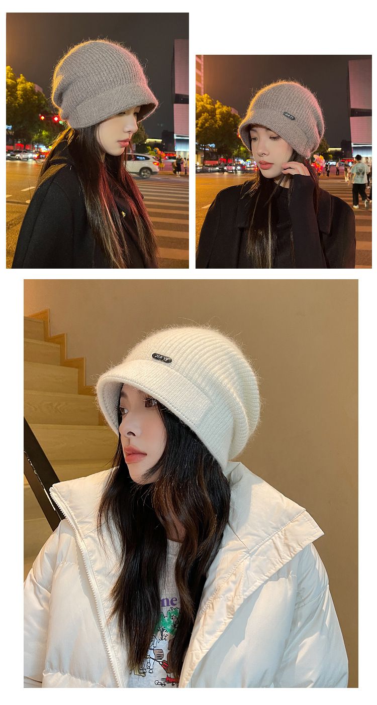 Damen-Kaninchenfellmütze, Herbstmode, hochwertige Strickmütze, Winterwärme, Ohrenschutz, trendige Plüschmütze_voghion.com