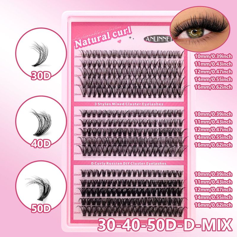 DIY Cluster Lashes - C/D Curl Mixed Set (3D Fluffy & Voluminous, Heat-Bonded Base, Segment Style, High-Density For Dramatic Look)_voghion.com