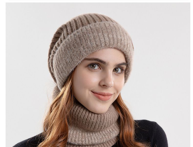 Cappello invernale bicolore per bambini, spesso e caldo, con protezione per le orecchie, in lana con sciarpa in velluto, set da due pezzi, cappello lavorato a maglia, regalo per le feste_voghion.com