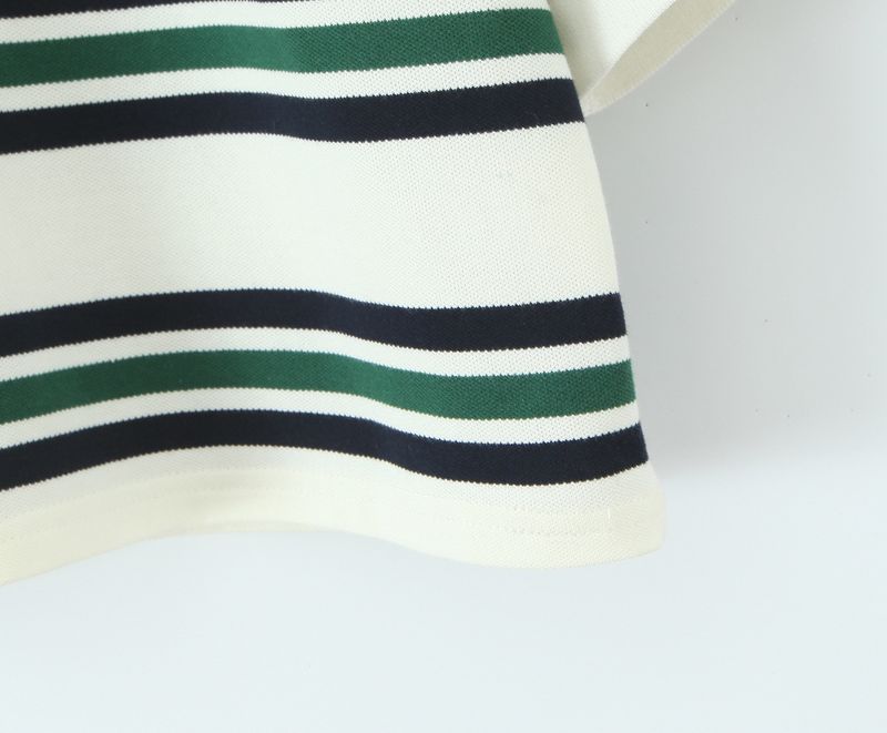Retro Stripe Polo Shirt With Pleated Skirt Set - Women's Casual Loose Fit Long Sleeve Top & Flared Mini Skirt_voghion.com