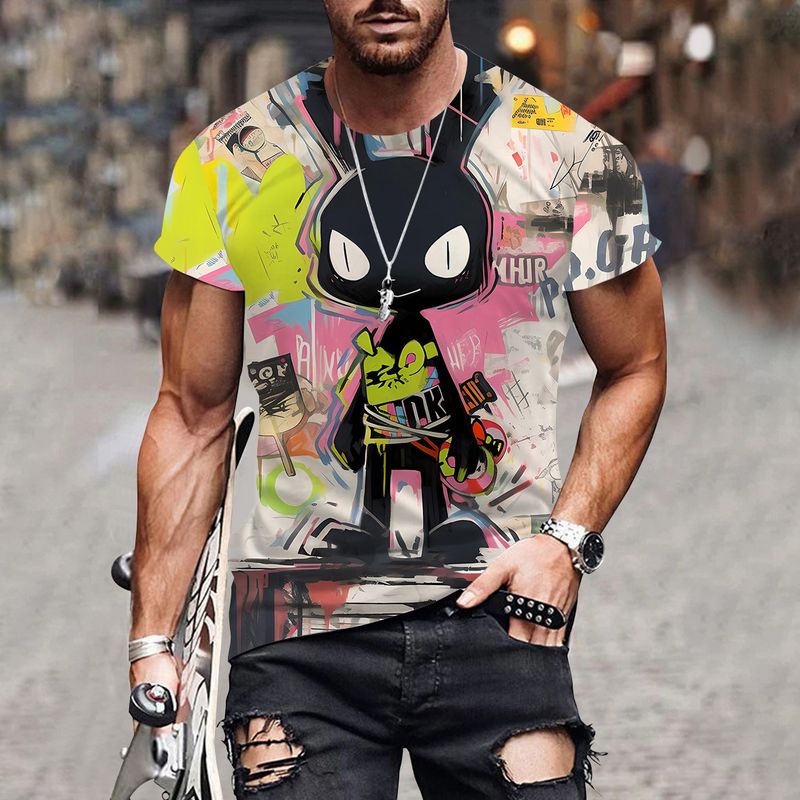 2024 Heißer Verkauf 3D Digitaldruck Sommer Neuer Trend Kreatives Kurzarm-T-Shirt für Männer_voghion.com
