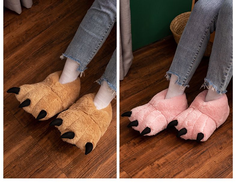 Cartoon Bärentatze Plüsch Baumwolle Schuhe große Füße Winter Hausschuhe süße Katze Krallen Weihnachten zu Hause warme Absätze_voghion.com