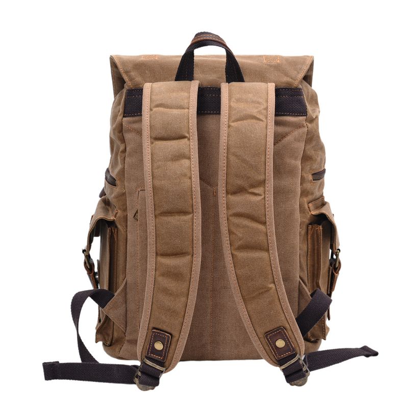 LazyZoom Wasserdichter Rucksack aus Ölwachs-Canvas für Damen und Herren, Reise-Laptoptasche, lässige Wandertasche aus echtem Leder für den Außenbereich_voghion.com