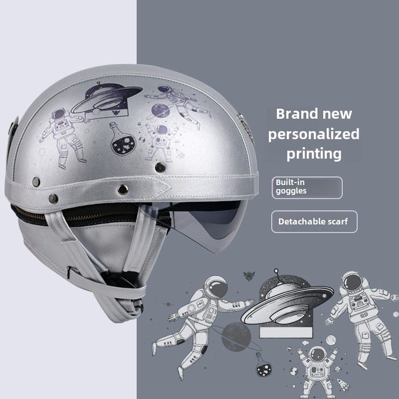 Grenzüberschreitender Four Seasons-Retro-Helm, personalisierter handgefertigter Halbhelm, Pedal-Motorrad-Kreuzfahrt-Lederhelm, Prince Prince-Batterieauto_voghion.com