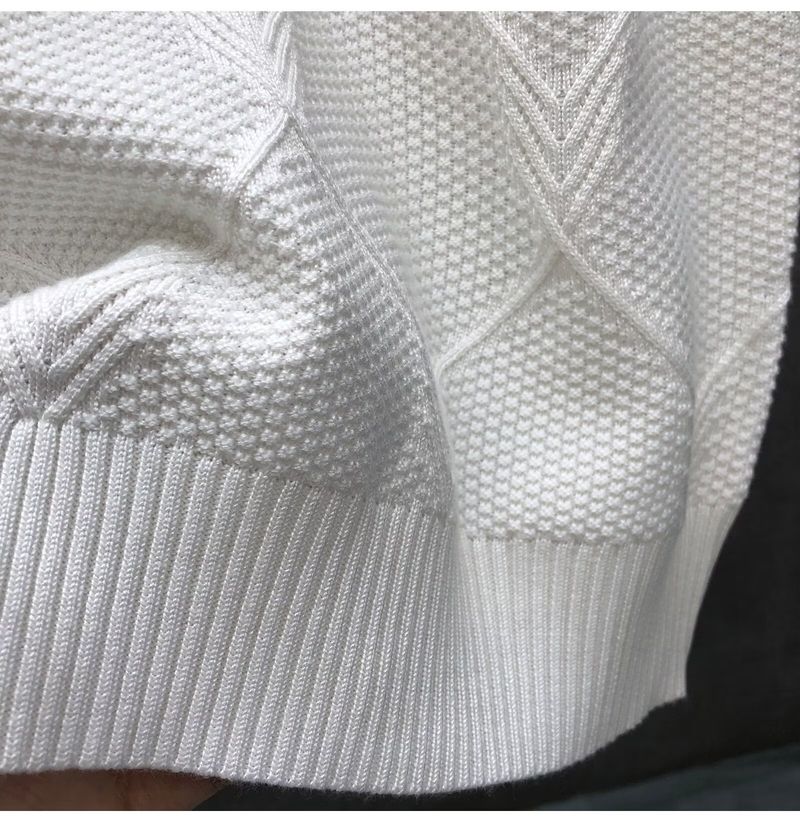 Diamond Plaid White Short Trendy Brand, Summer Undershirt, Half Sleeved Knitted, Men's Korean Slim Fit Base_voghion.com