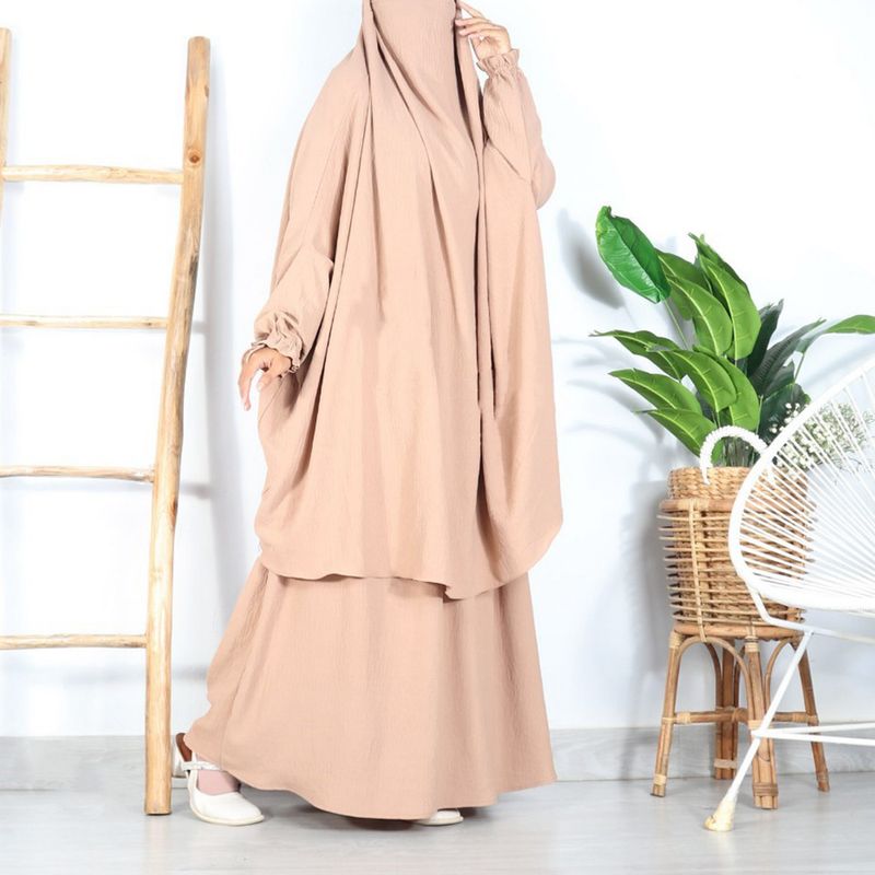 Neues zweiteiliges Set für Damen, einfarbig, langärmelig, Robe, Dubai, Gebetskleid mit Tasche, P106_voghion.com