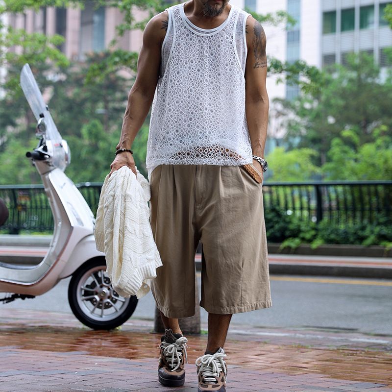 Ensemble 2 pièces pour homme, gilet et t-shirt sans manches, décontracté et respirant, coupe ample, couleur unie, idéal au quotidien (blanc, noir) - S-XXXL_voghion.com