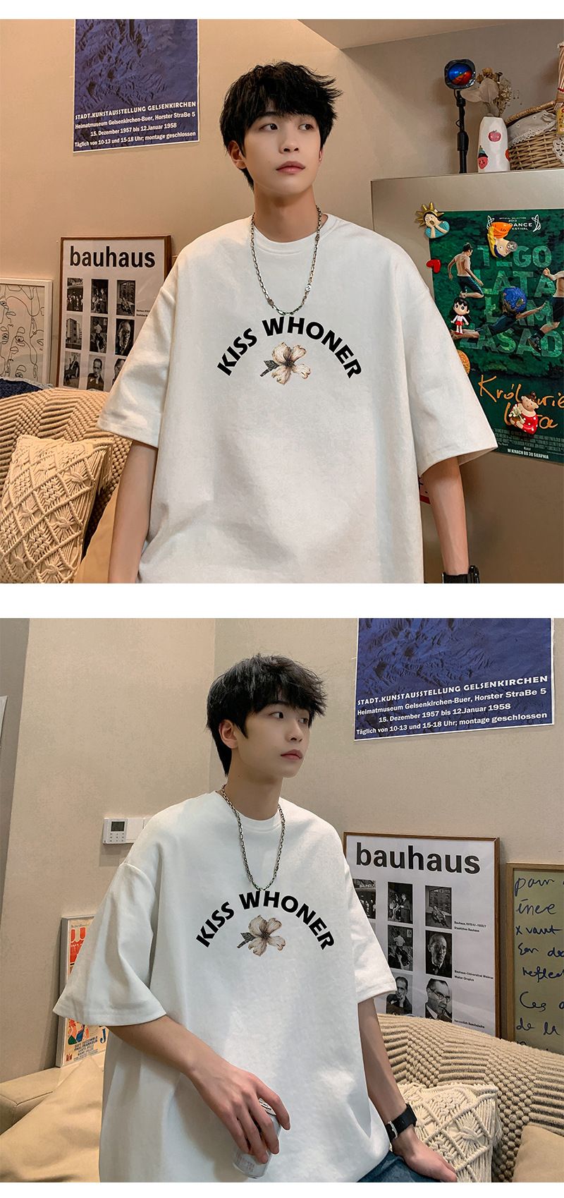 T-shirt rouge oversize à manches courtes pour homme, coupe décontractée, style décontracté, pour l'été_voghion.com