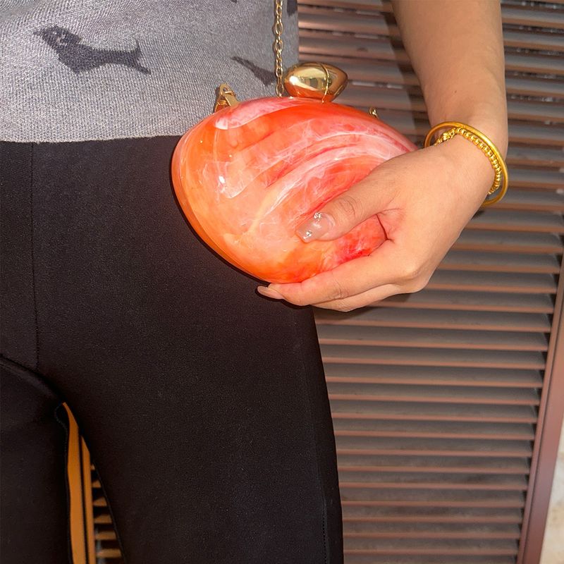 Neue Mode Marmor Muster Acryl Damen Clutch Nischendesign Oval Abend Umhängetasche_voghion.com