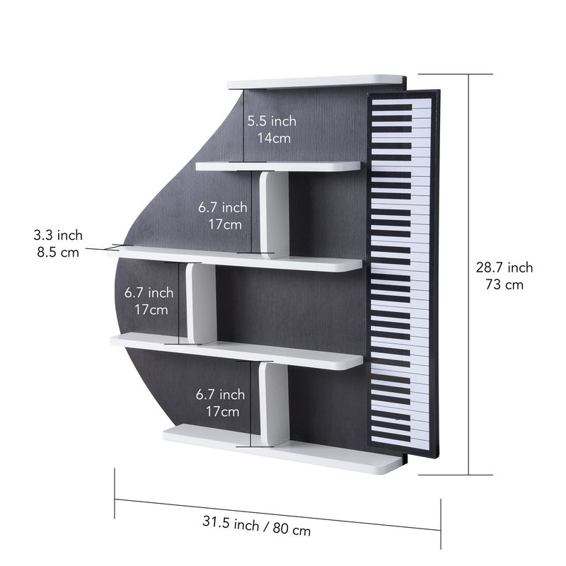 Piano Wall Shelf, Decorative Bookshelf With LED Light_voghion.com