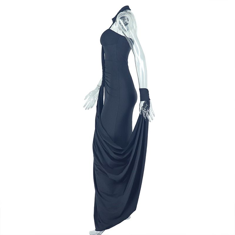 Damenbekleidung, einfarbig, temperamentvoll, elegant, rückenfrei, Wickelkorsett, figurbetontes Kleid mit Rüschen, One-Shoulder-Ausschnitt für Party- und Abendgarderobe_voghion.com