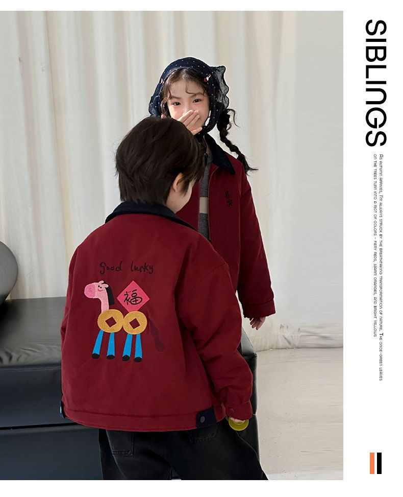 Giacca in cotone pesante con stampa di cavalli ricamati per bambini con pantaloni/gonna foderati in pile – Abito festivo per il capodanno cinese per bambini e bambine_voghion.com