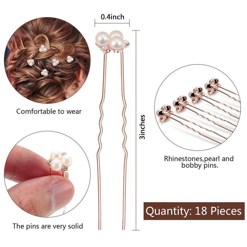 Forcina per capelli con perline, accessorio per acconciatura da sposa con strass, forcina a forma di U con fiore, per donna_voghion.com