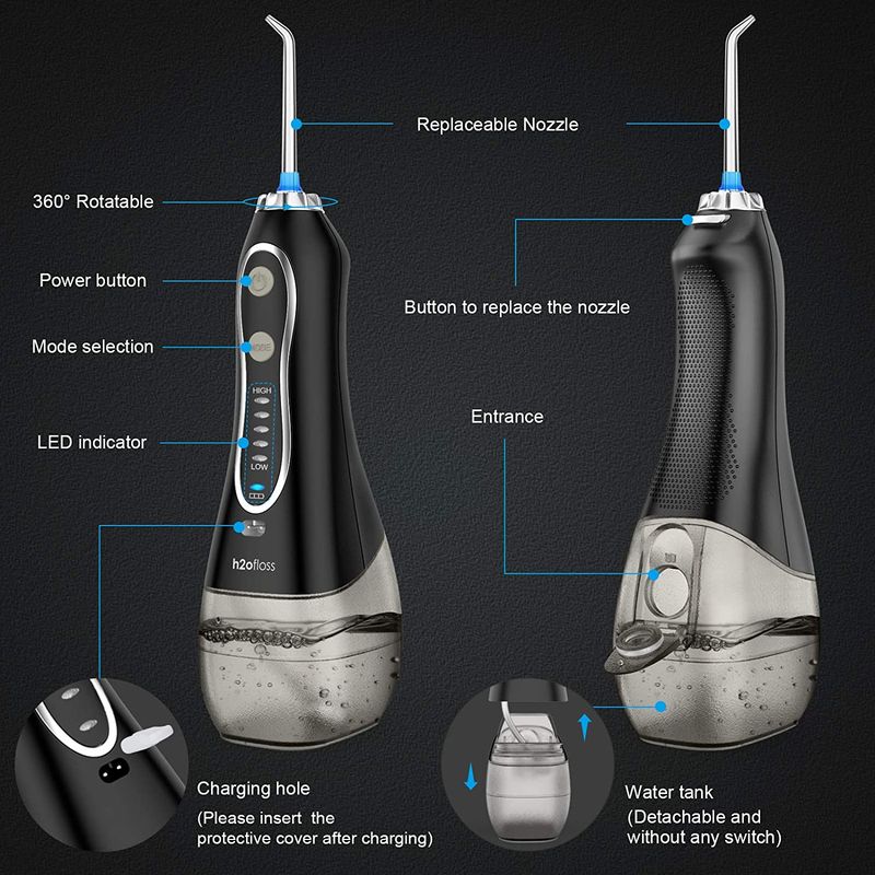 H20floss electric irrigation flosser cordless teeth cleaner oral water irrig_voghion.com
