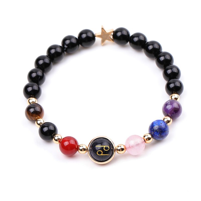 Bracelet personnalisé avec signe du zodiaque - Breloque constellation en feuille d'or avec pierres précieuses curatives, perles réglables en forme d'étoile et de planète_voghion.com
